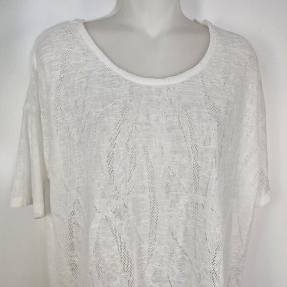 Chicos Womens Top Size 1 US 8 White Knit Semi Sheer Cutout Jaquard Short Sleeve - Picture 3 of 11